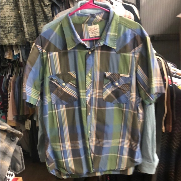 Lucky Brand Blue and Green Casual Button Down Shirt - Picture 1 of 9